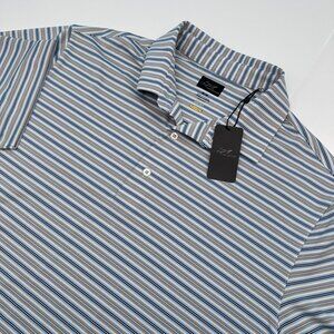 Greg Norman Fashion 3 ML75 Stretch Days Off Stripe Golf Polo, Size M, White/Blue